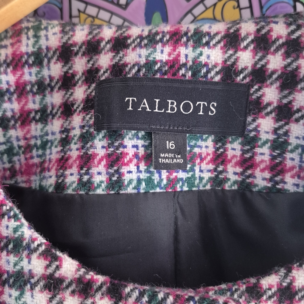 Talbots Pink Multi Houndstooth Collarless Blazer - image 3
